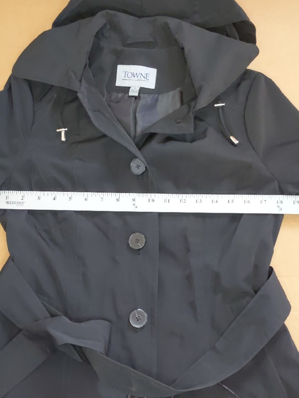 Towne (London Fig) Women's Black Hooded Trench Coat - Picture 6 of 8